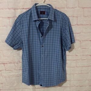 Untuckit nealor blue checkerboard short sleeve button up